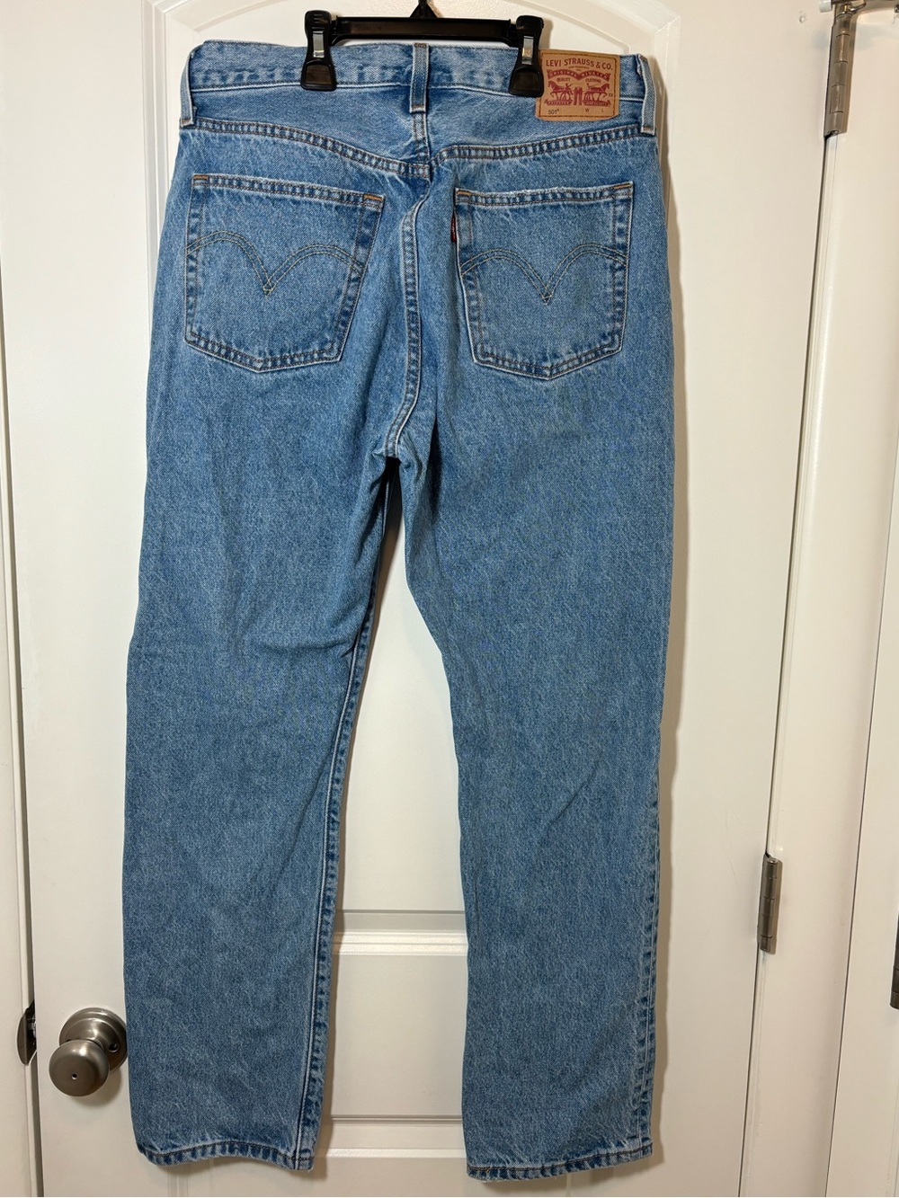Levi's 501 Straight Light Blue Distressed Jeans - Picture 3 of 6